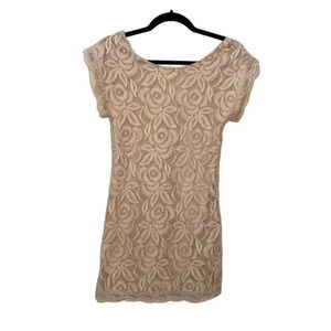 Blush Pink Floral Lace Overlay Mini Dress from a boutique - XS